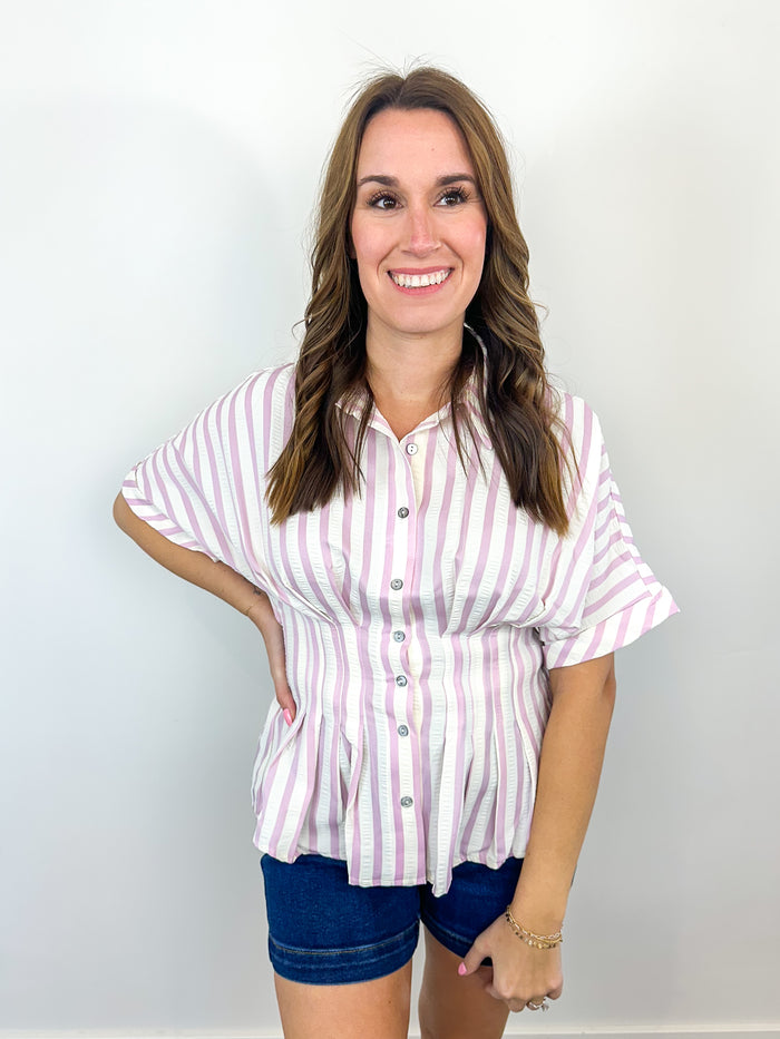 Pink Stripe Smocked Waist Top