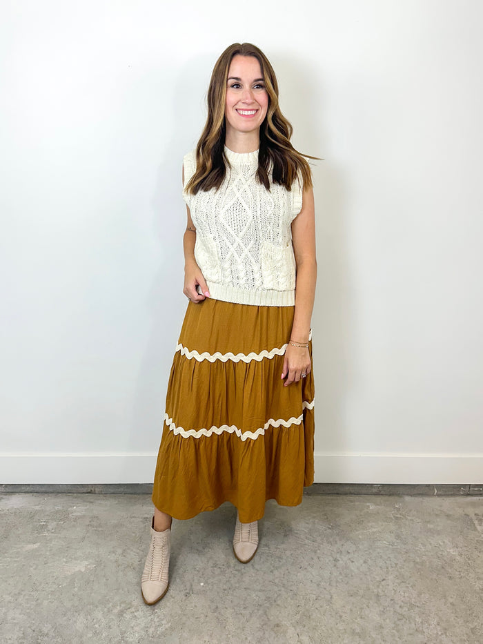 Mustard Tiered Midi Skirt
