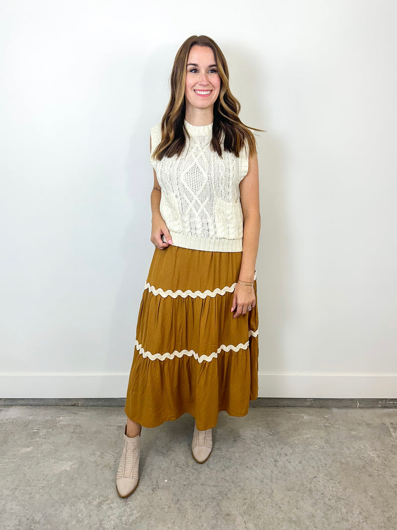 Mustard Tiered Midi Skirt