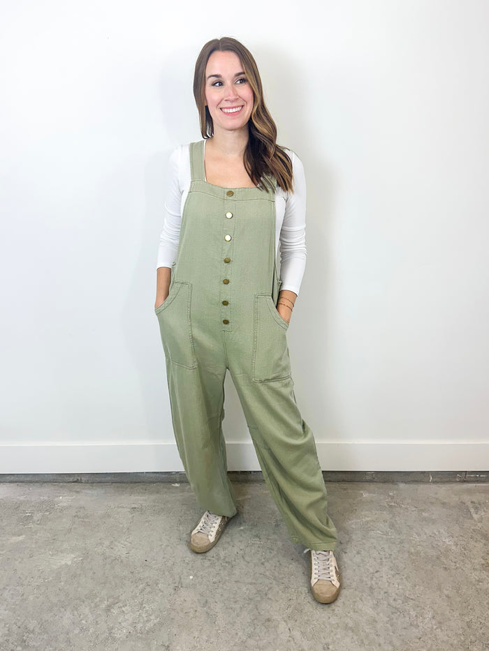 Sage Green Button Front Jumpsuit
