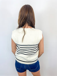 Ivory Striped Button Front Knit Tank