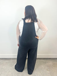 Black Pleated Button Strap Jumpsuit