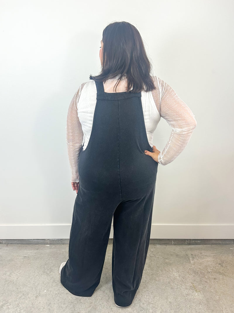 Black Pleated Button Strap Jumpsuit