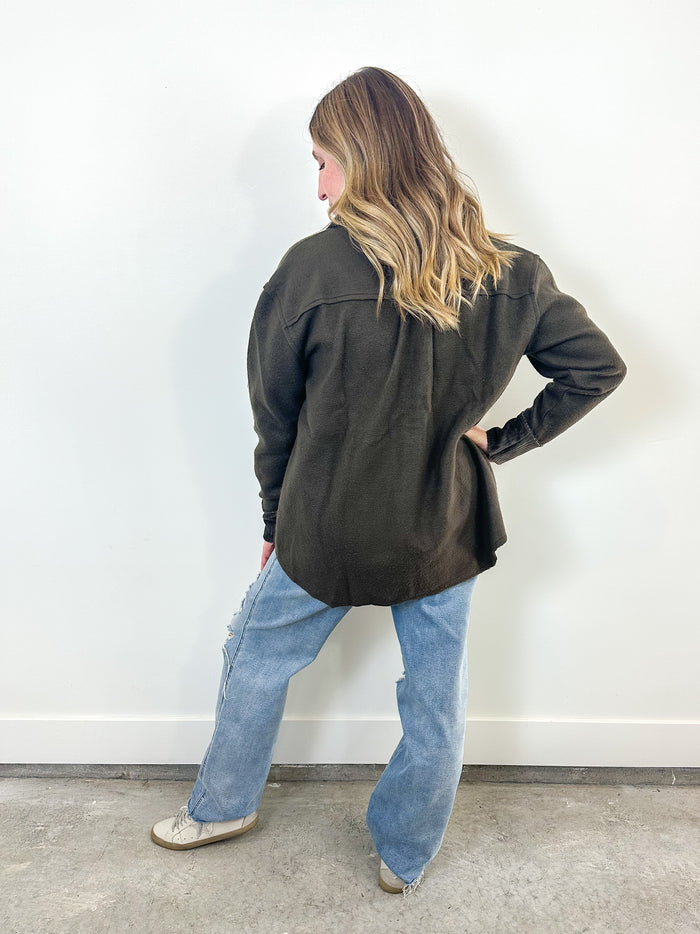 Olive Corduroy Contrast Shacket