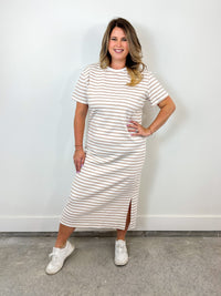 Taupe Striped Tee Dress