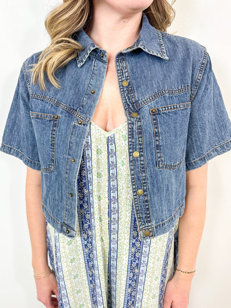 Cropped Denim Button Up Tee