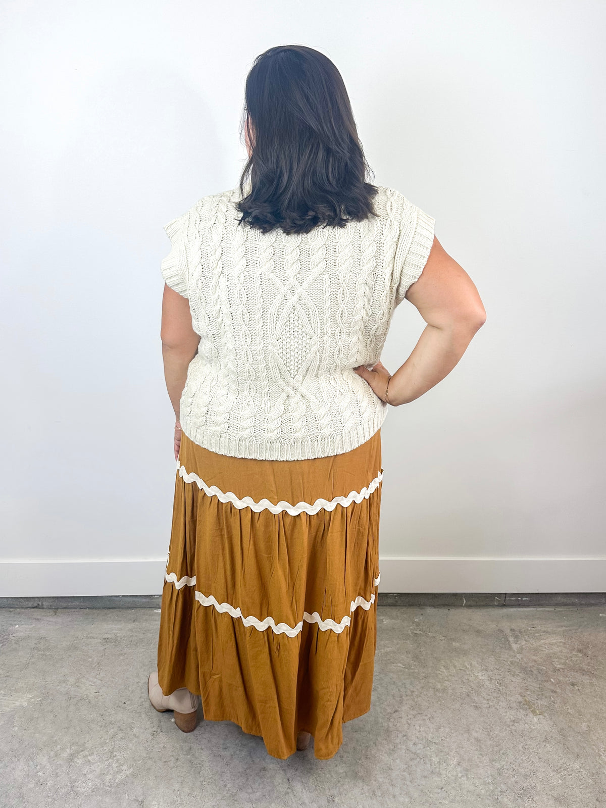 Mustard Tiered Midi Skirt