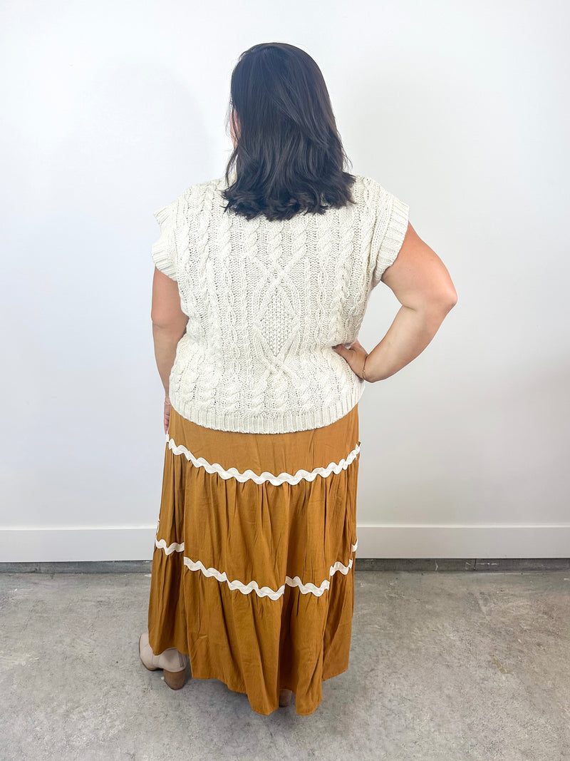 Mustard Tiered Midi Skirt