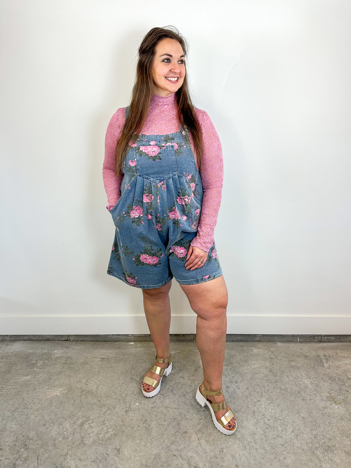 Floral Denim Overall Romper