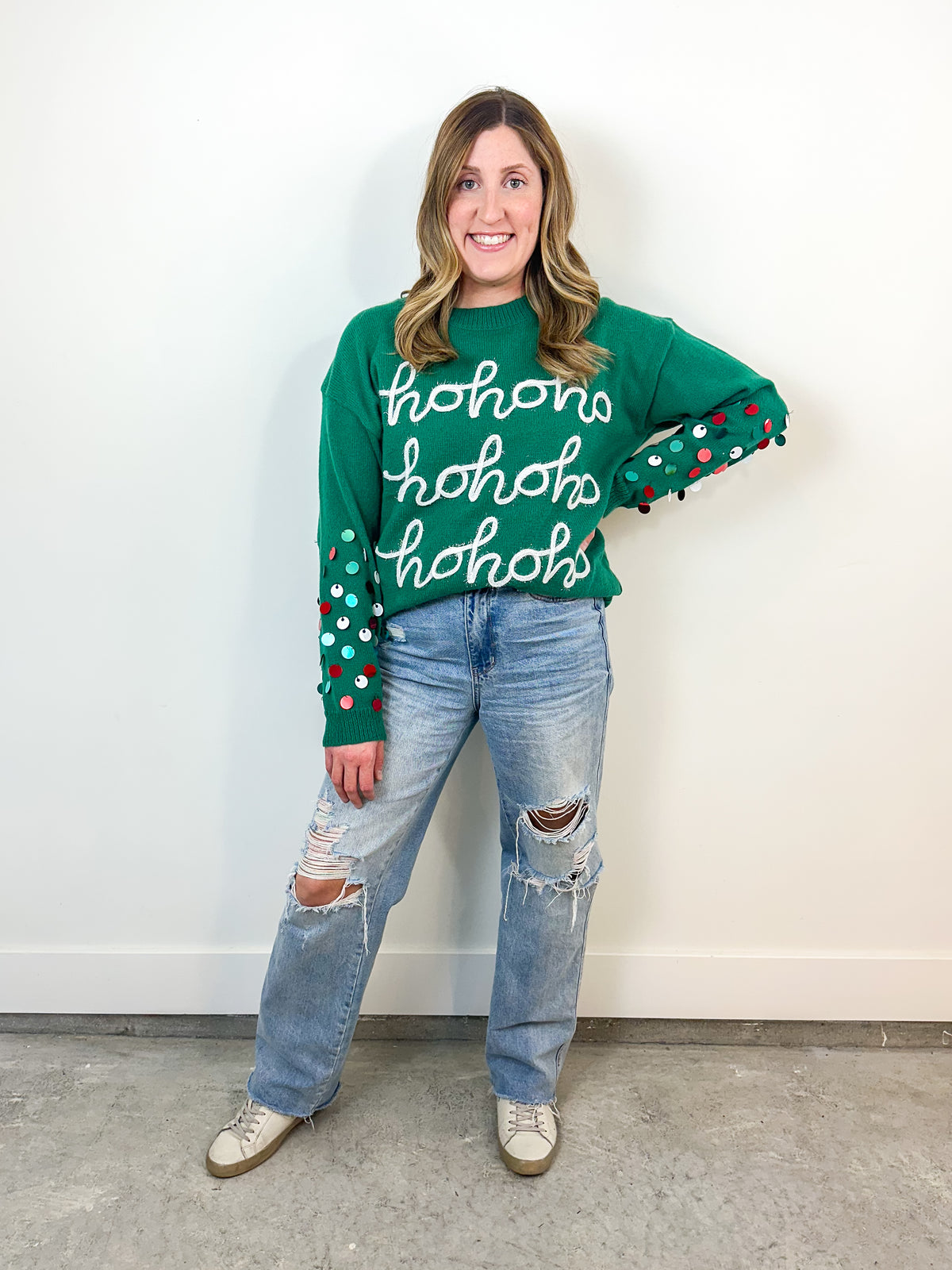 Ho Ho Ho Sequin Sleeve Sweater