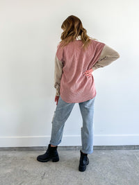 Pink Colorblock Corduroy Shacket