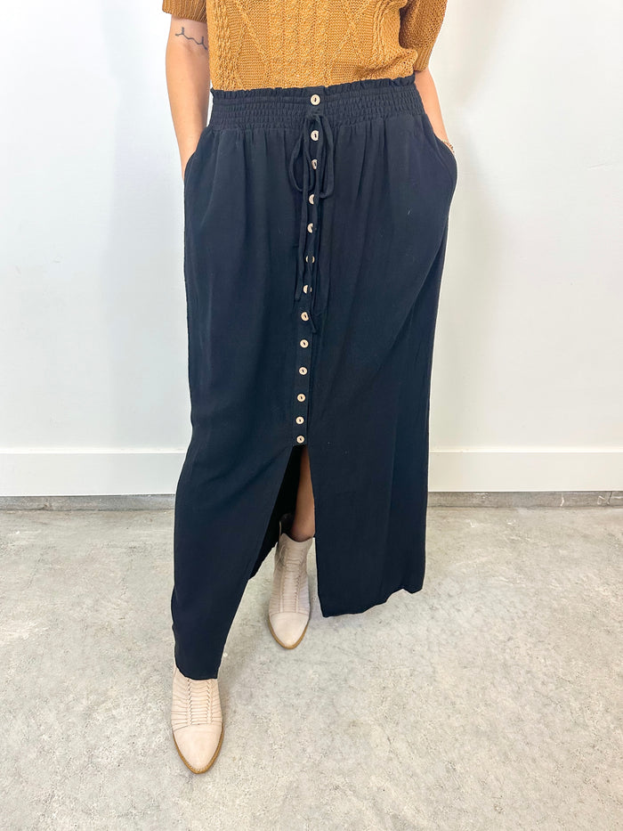 Black Button-Front Maxi Skirt