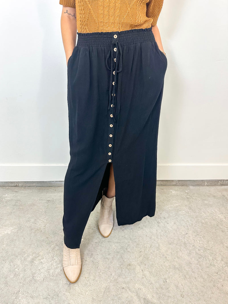 Black Button-Front Maxi Skirt