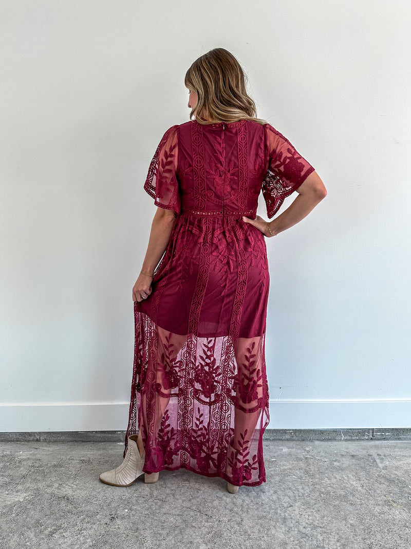 Burgundy Lace Maxi Dress