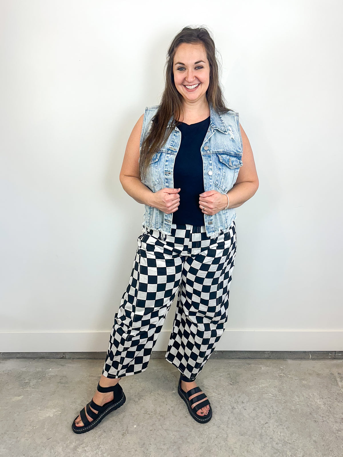 Checkerboard Barrel Jeans