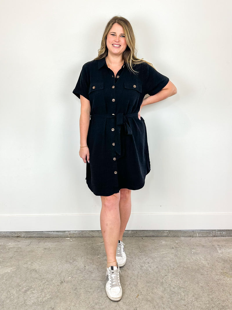 Basic Mom Button-up Linen Dress