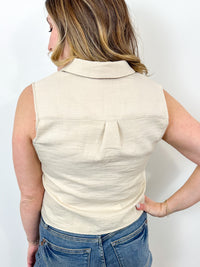 Linen Collared Oatmeal Tank