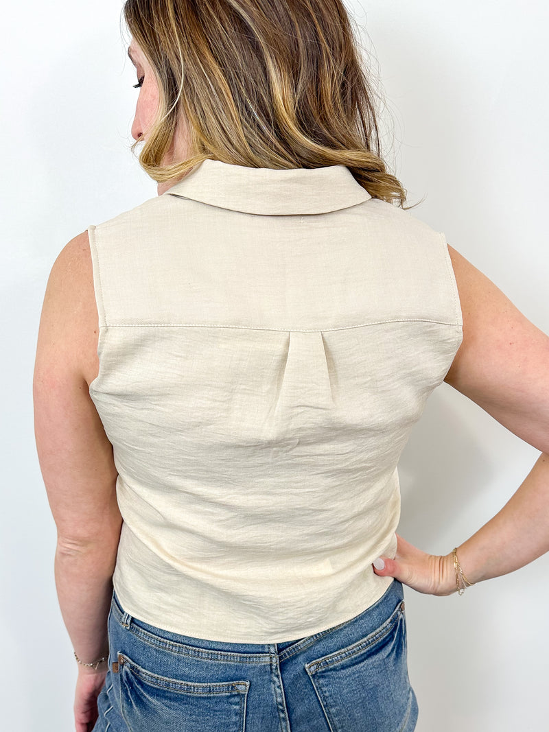 Linen Collared Oatmeal Tank