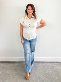 Natural Quarter Button Collared Tee