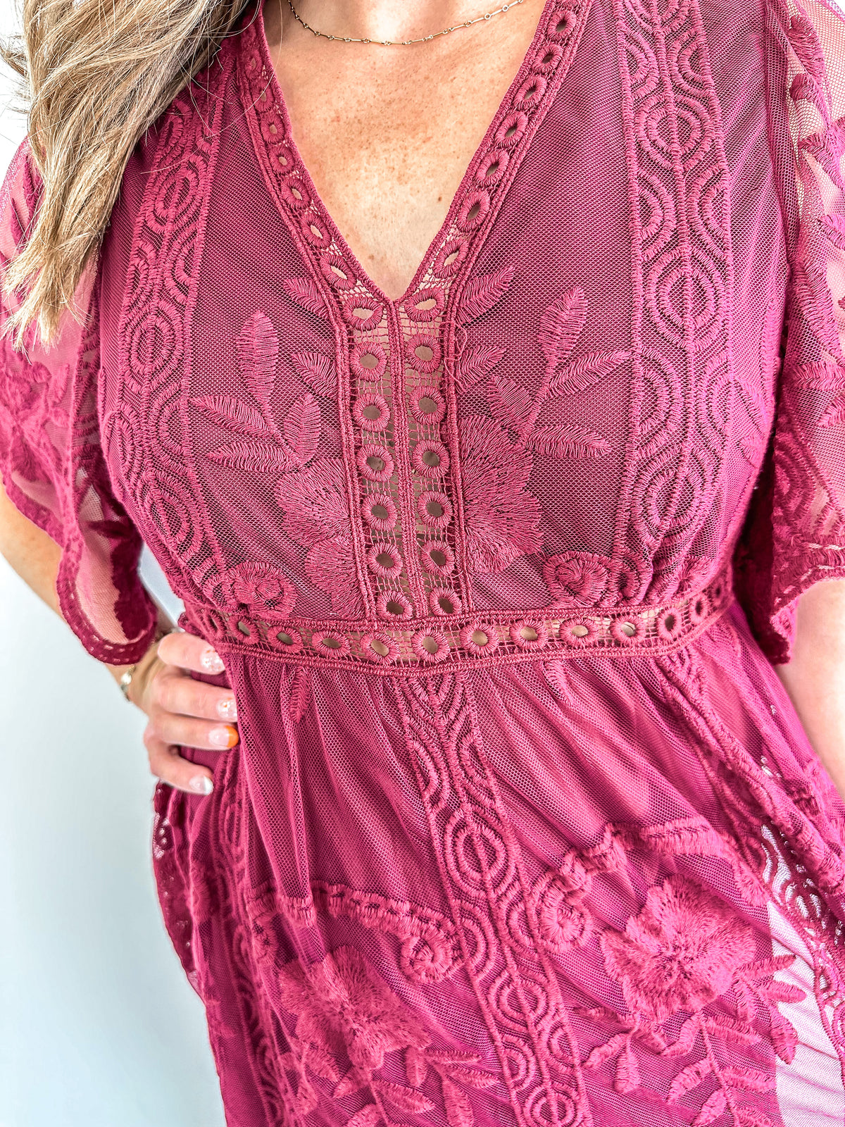 Burgundy Lace Maxi Dress