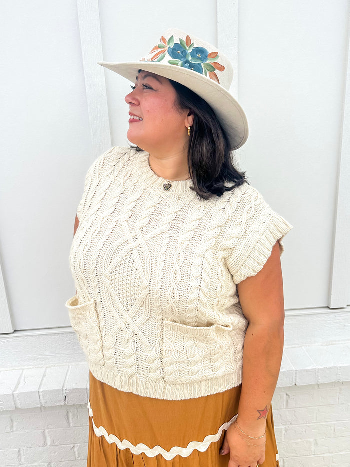 Ivory Cable Knit Sweater Vest