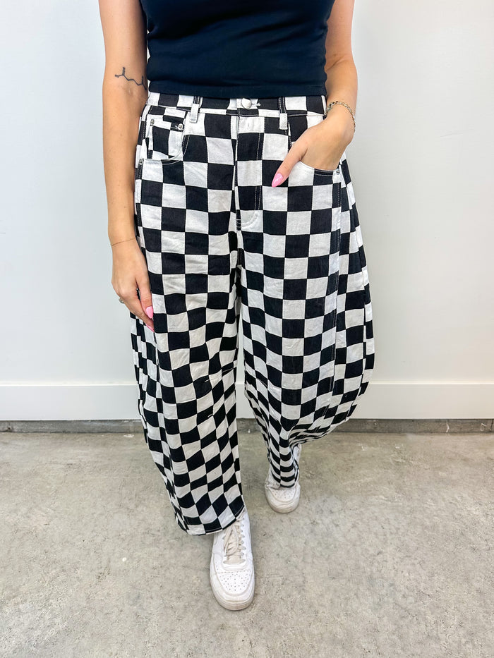 Checkerboard Barrel Jeans