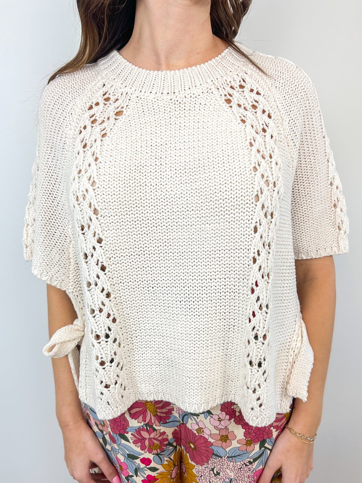 Open Knit Side Tie Top