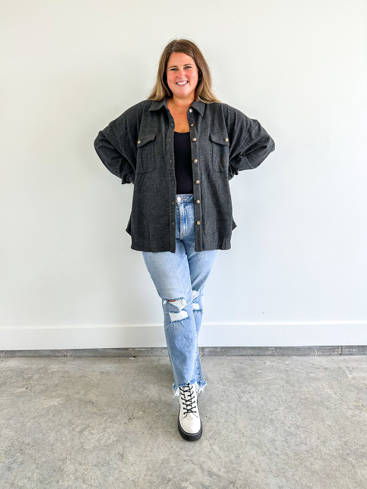 Charcoal Fleece Shacket