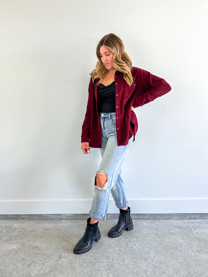 Wine Corduroy Shacket