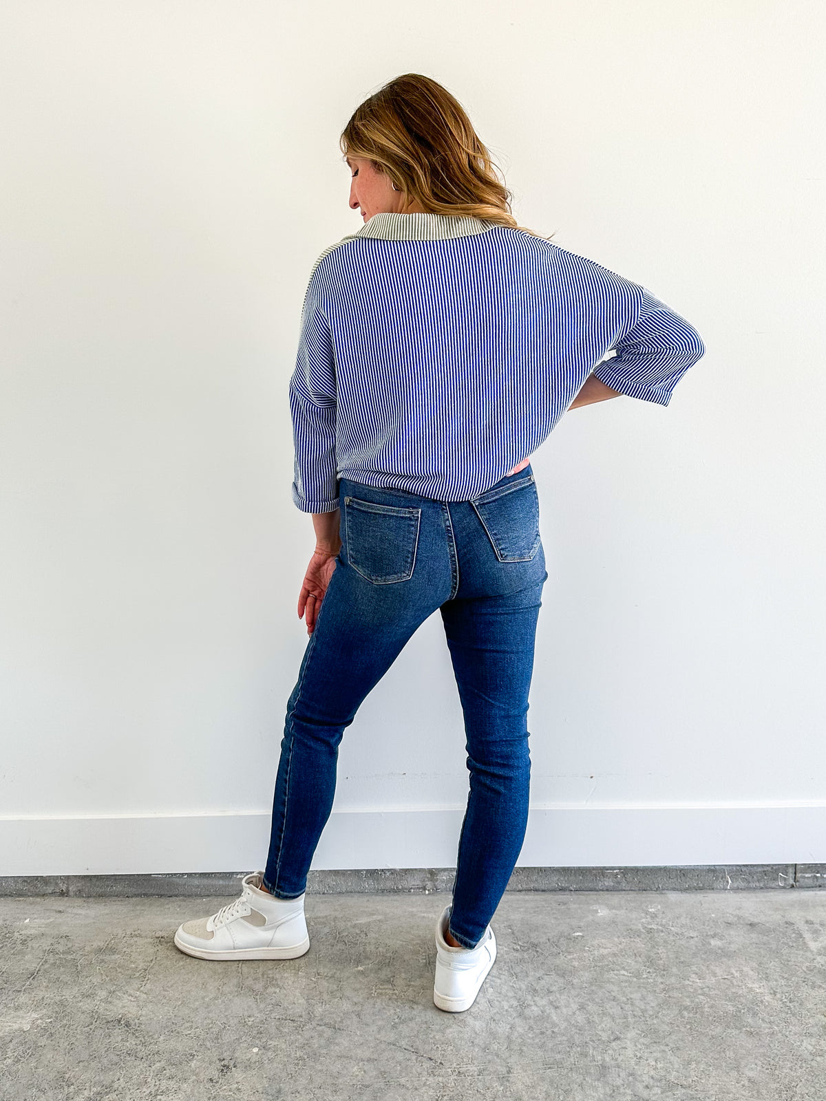 Two Tone Button Up Cropped Top
