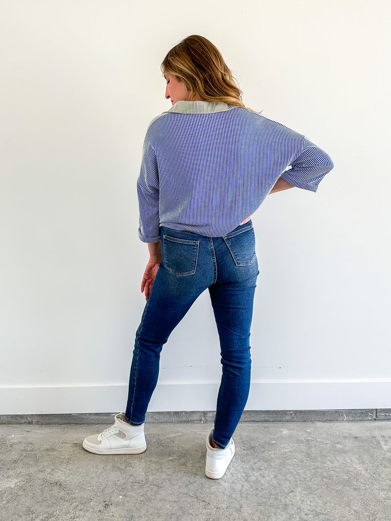 Two Tone Button Up Cropped Top
