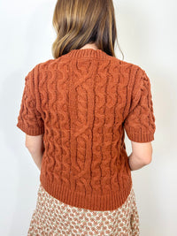 Rust Cable Knit Short Sleeve Cardigan