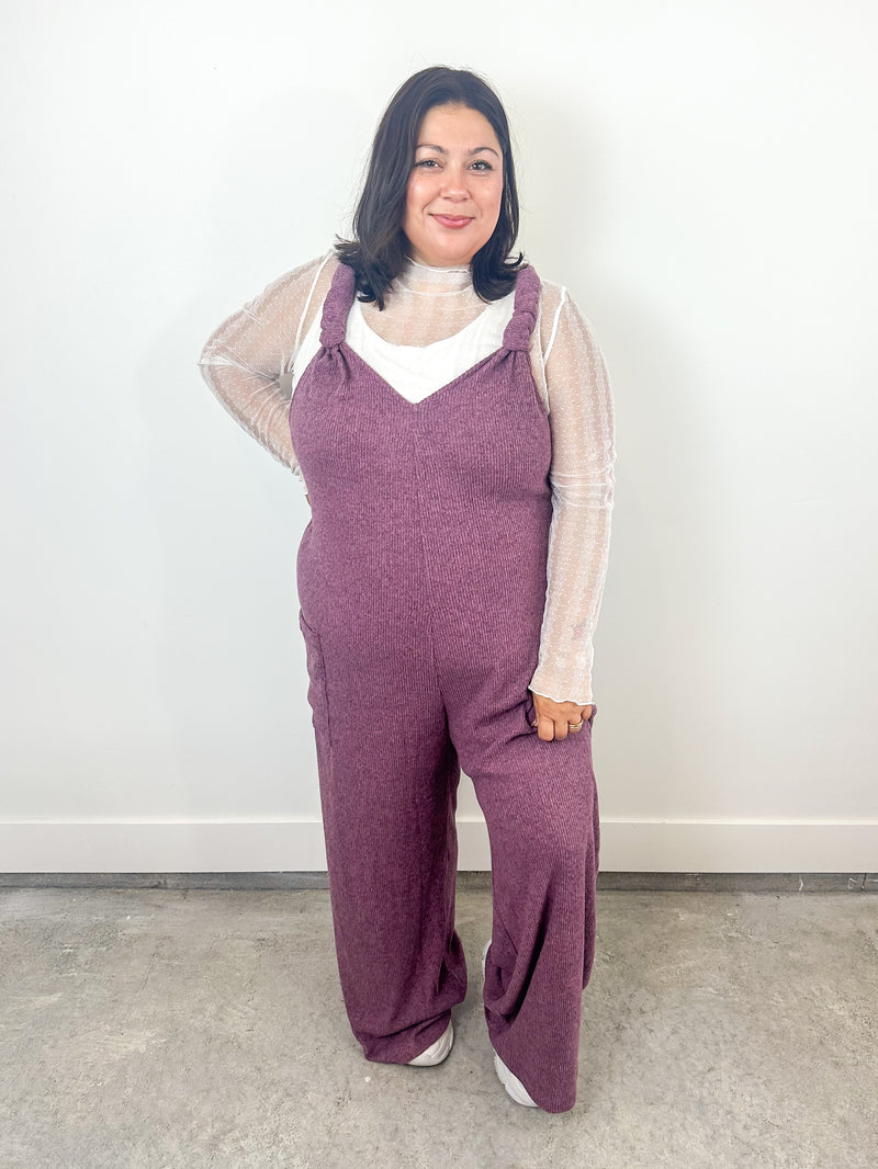 Plum Knit Tie Strap Jumpsuit