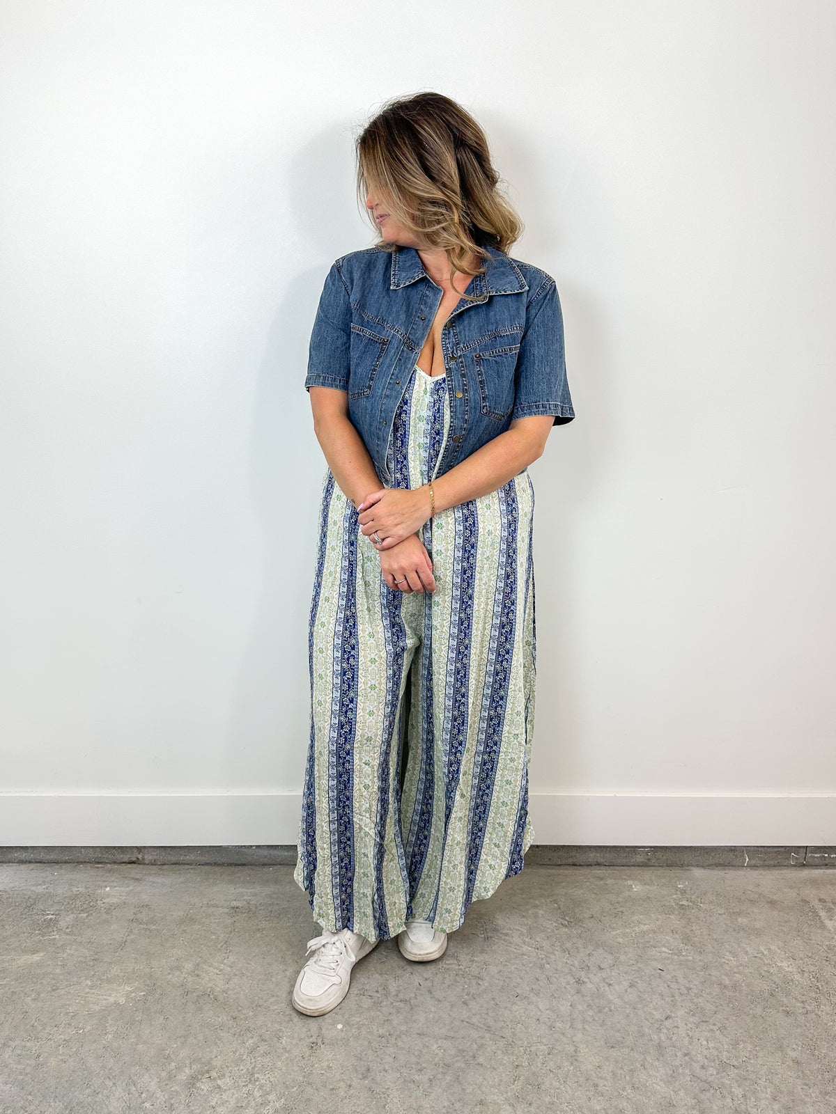 Cropped Denim Button Up Tee