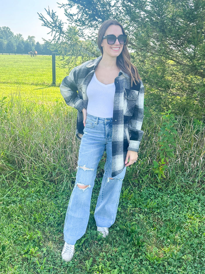 Black & Ivory Plaid Oversized Shacket