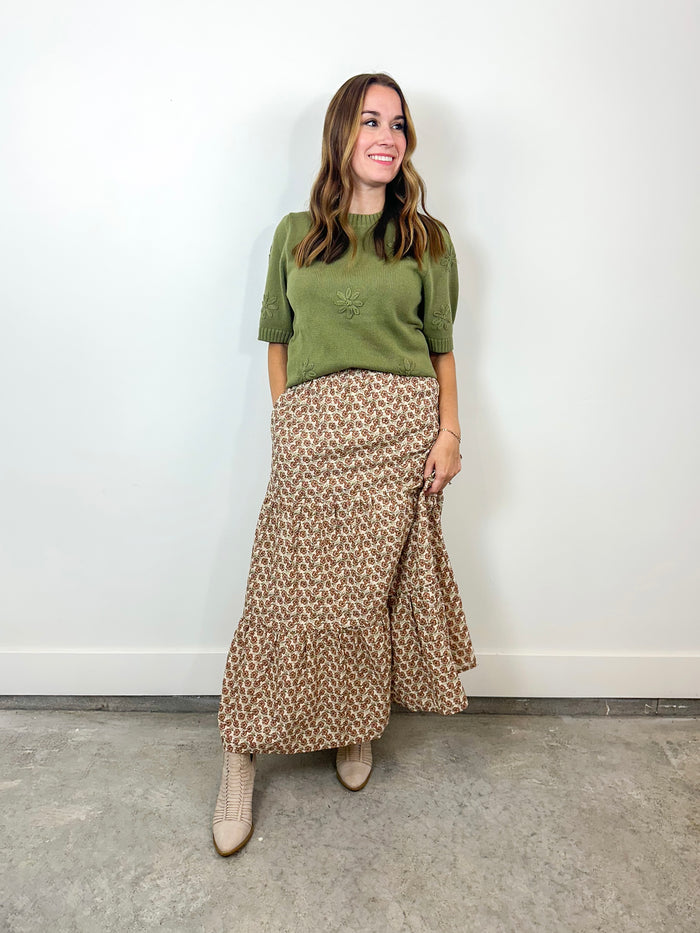 Terra Cotta Floral Tiered Maxi Skirt