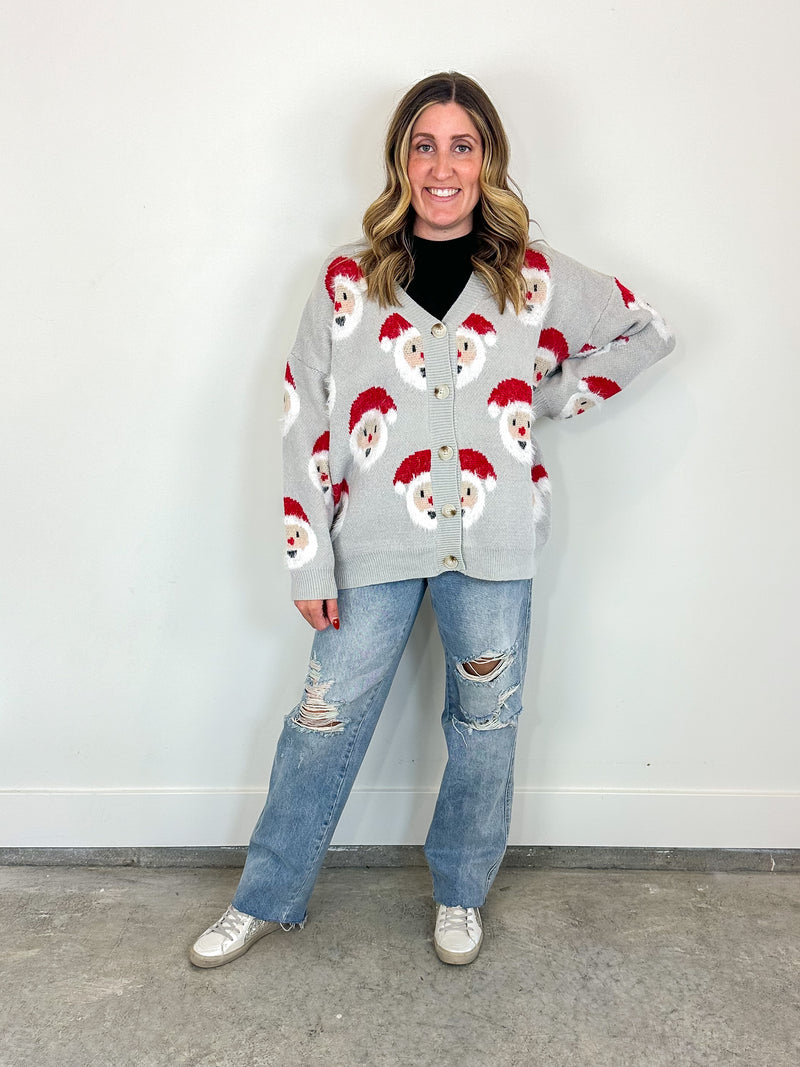 Santa Face Button-Front Cardigan