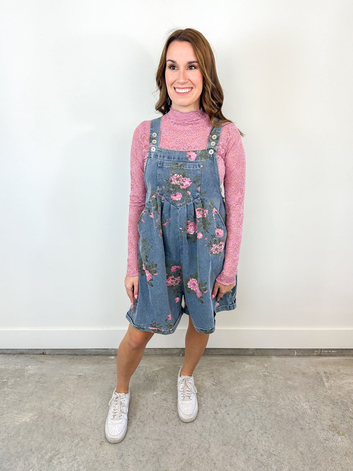 Floral Denim Overall Romper