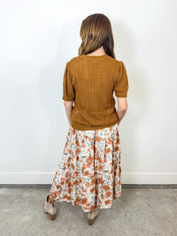 Camel Short Sleeve Cable Knit Sweater