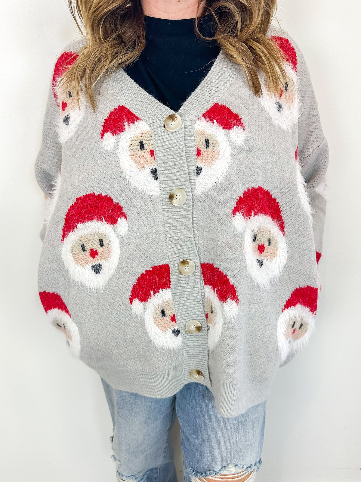 Santa Face Button-Front Cardigan