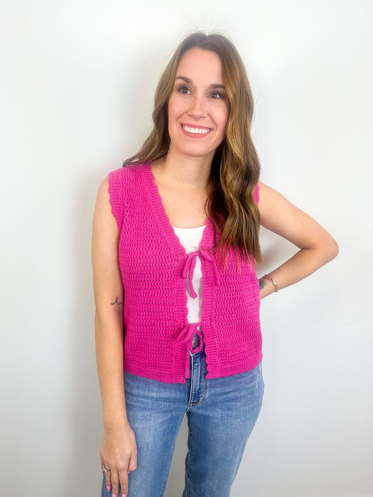 Hot Pink Tie-Front Knit Vest