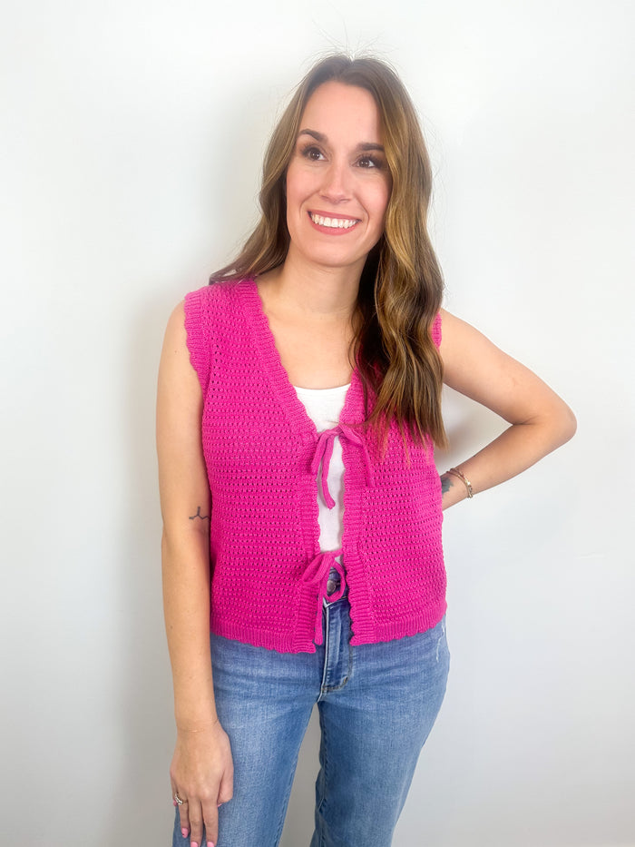 Hot Pink Tie-Front Knit Vest