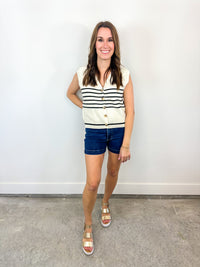 Ivory Striped Button Front Knit Tank