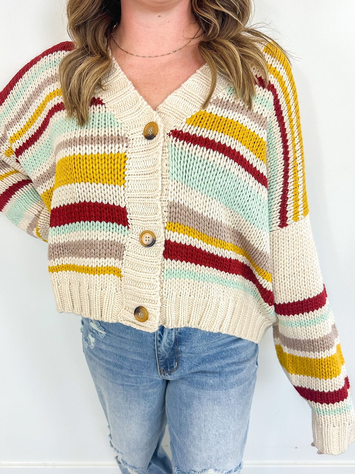 Striped Button Front Cardigan