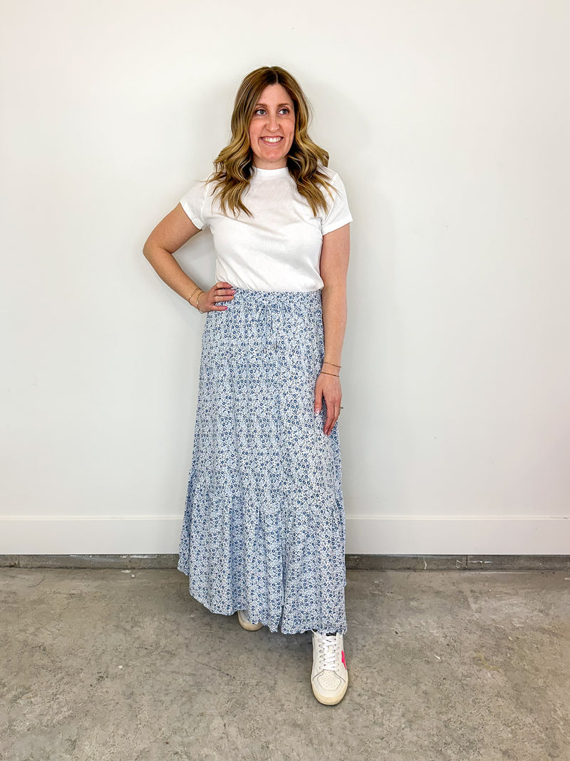 Wearing April Showers Blue Floral Maxi Skirt