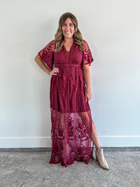 Burgundy Lace Maxi Dress