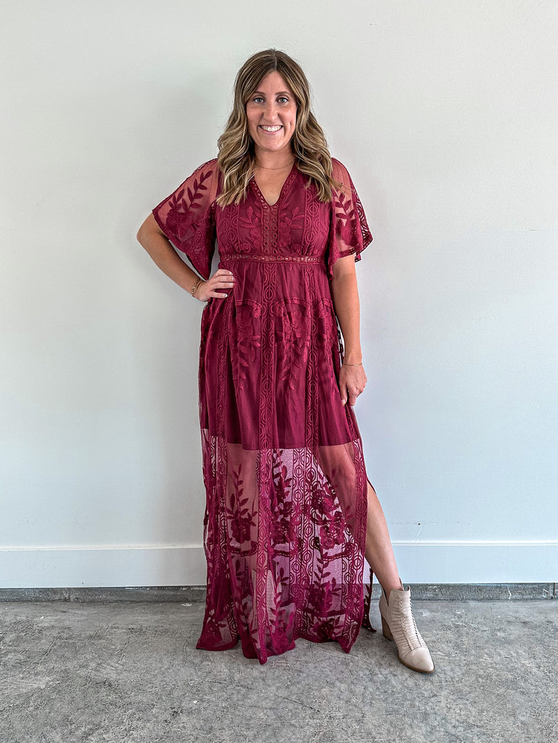 Burgundy Lace Maxi Dress