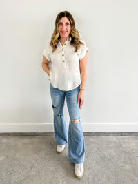 Natural Quarter Button Collared Tee