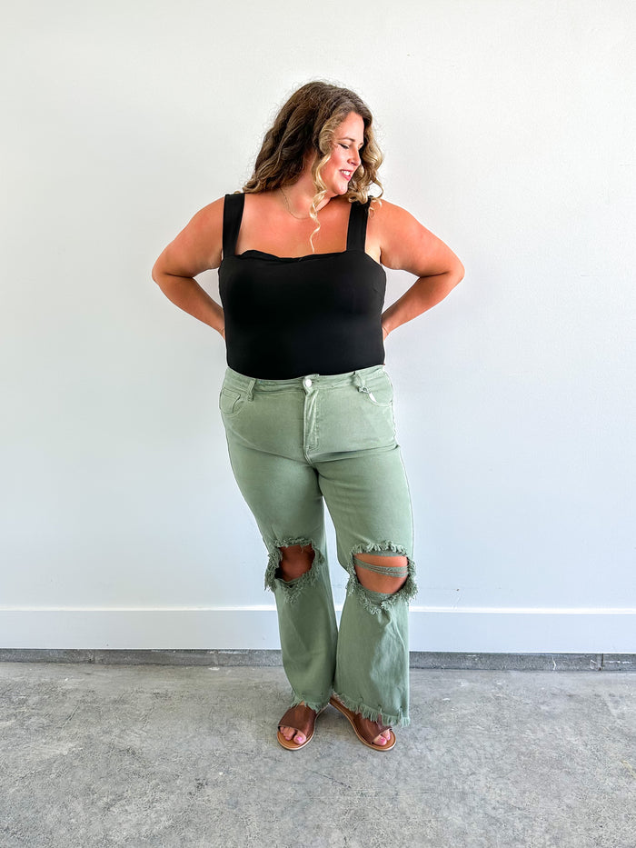 Olive Distressed Jeans- Risen
