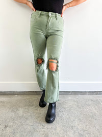 Olive Distressed Jeans- Risen